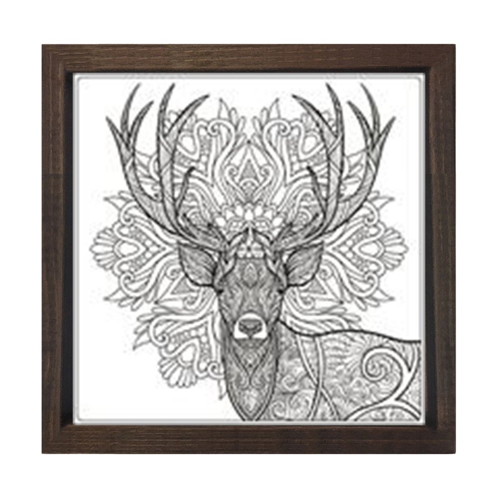 Mandala Geyik Tablosu Kahverengi Ahşap Çerçeve - 50x50