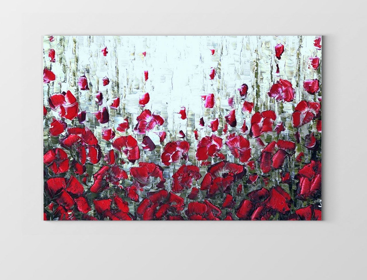 Kırmızı Soyut Çiçekler Tablosu Çerçevesiz - 100x150