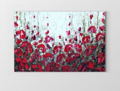 Kırmızı Soyut Çiçekler Tablosu Çerçevesiz - 100x150