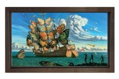 Kelebek Gemi Tablosu Kahverengi Ahşap Çerçeve - 70x100
