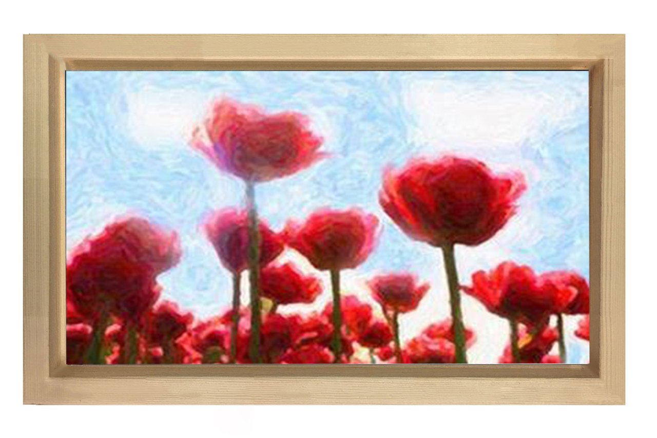 Gelincik Çiçekleri Reprödiksiyon Tablosu Naturel Ahşap Çerçeve - 50x90