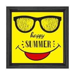 Happy Summer Yazısı Tablosu Siyah Ahşap Çerçeve - 60x60