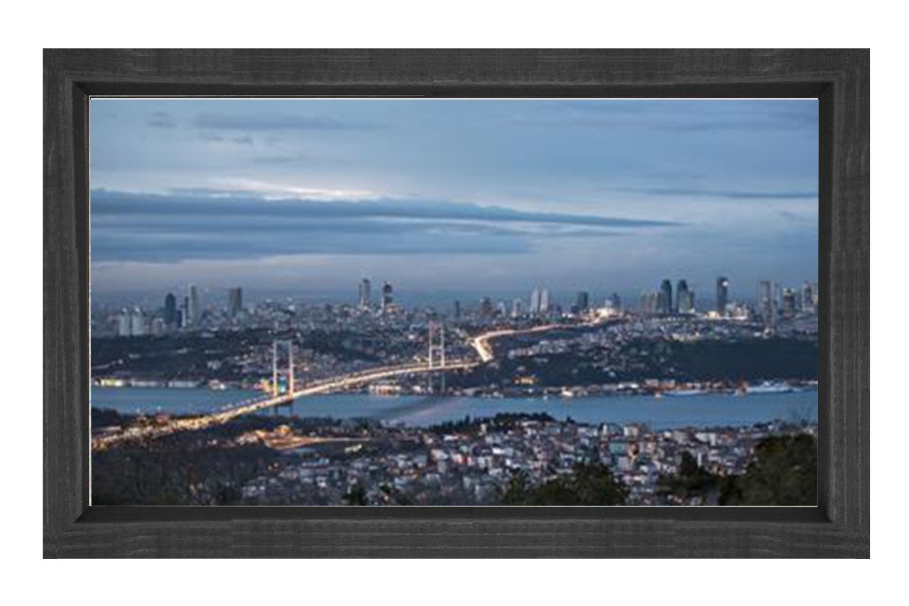 İstanbul Boğazı Gece Tablosu Siyah Ahşap Çerçeve - 50x70