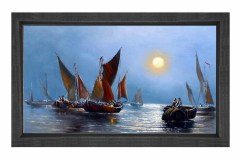 Vintage Gemi ve Güneş Tablosu Siyah Ahşap Çerçeve - 100x150
