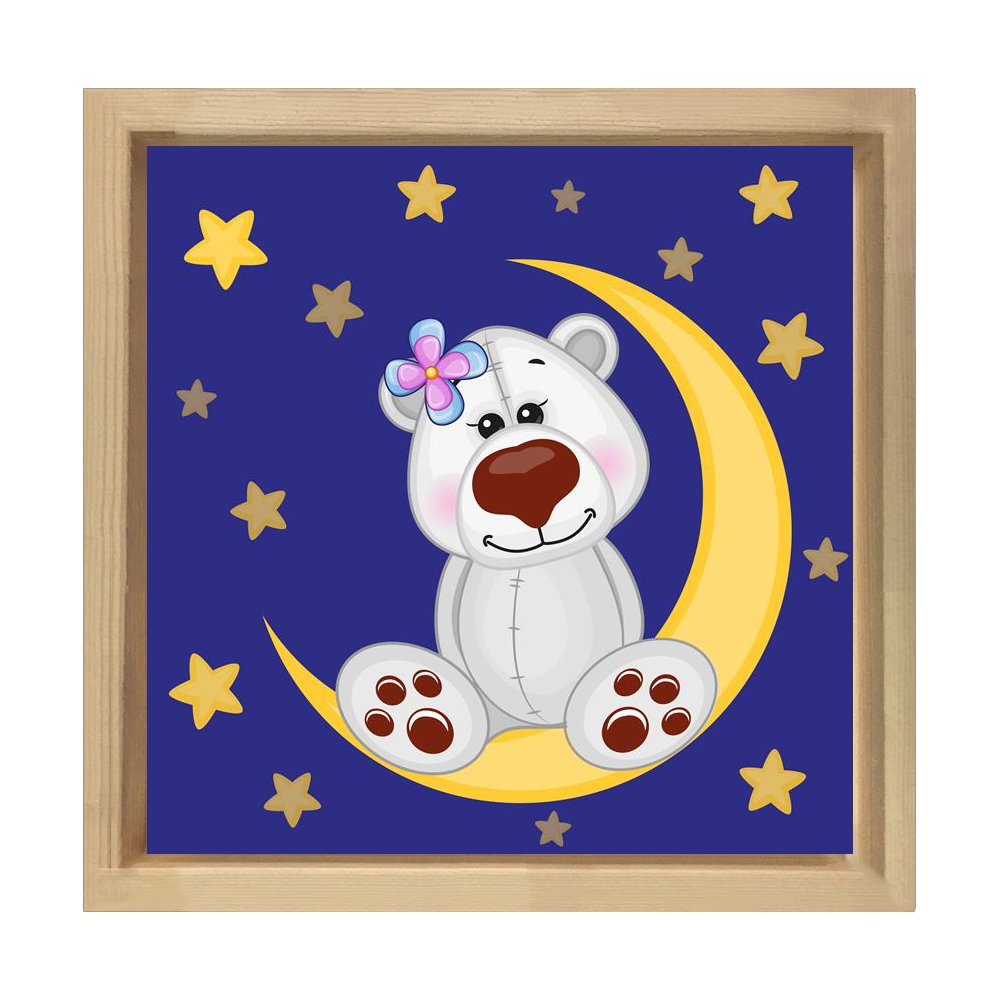 Gece Ayıcığı Tablosu Naturel Ahşap Çerçeve - 30x30