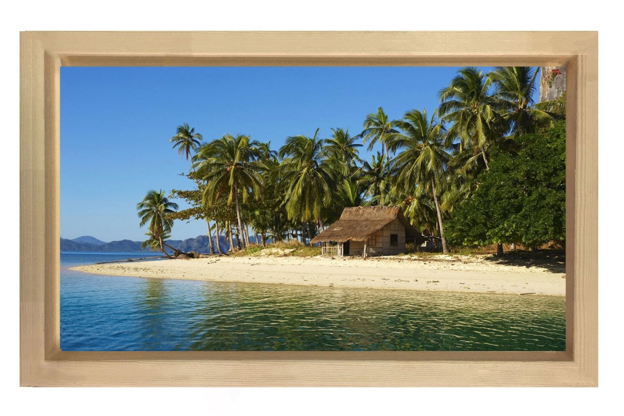 Tropikal Manzara Tablosu Naturel Ahşap Çerçeve - 50x70