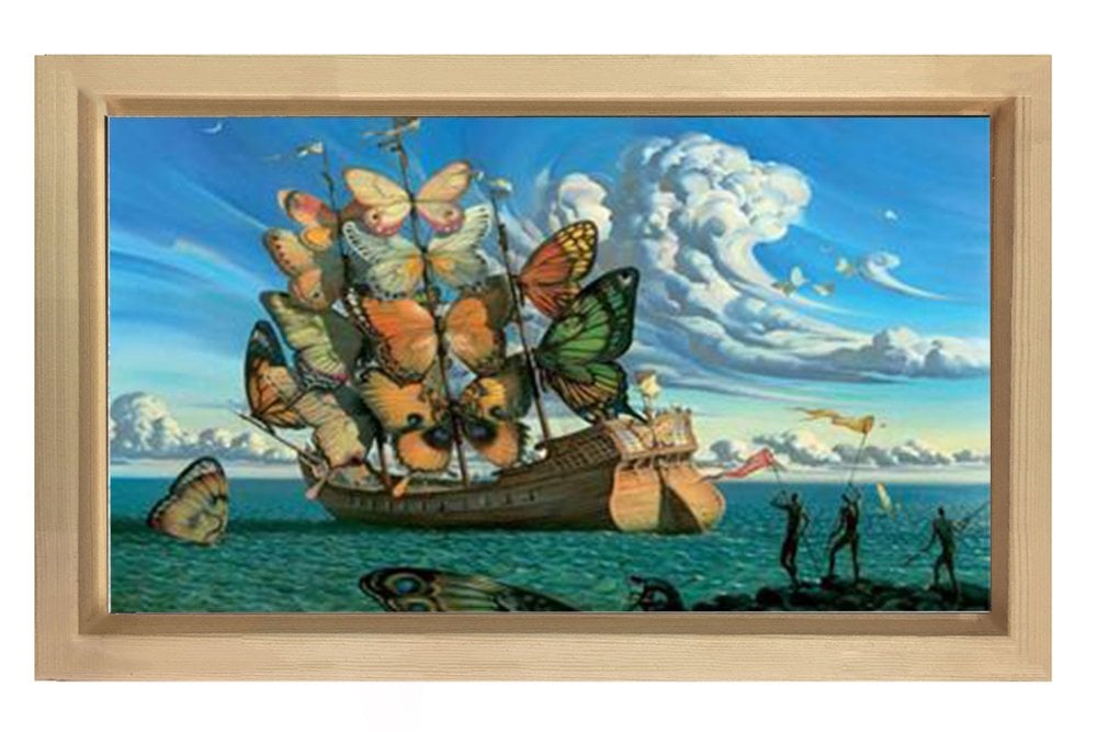 Kelebek Gemi Tablosu Naturel Ahşap Çerçeve - 100x200