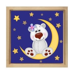Gece Ayıcığı Tablosu Naturel Ahşap Çerçeve - 40x40