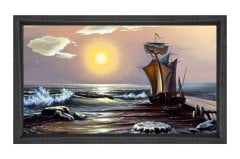 Gündoğumu Gemi Manzarası Tablosu Siyah Ahşap Çerçeve - 100x150