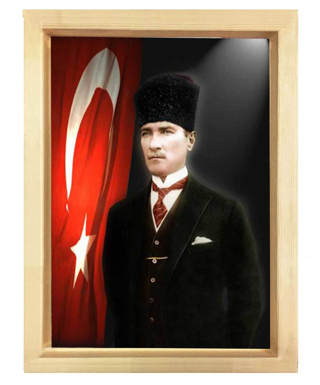 Atatürk Türk Bayrağı Tablosu Naturel Ahşap - 70x100
