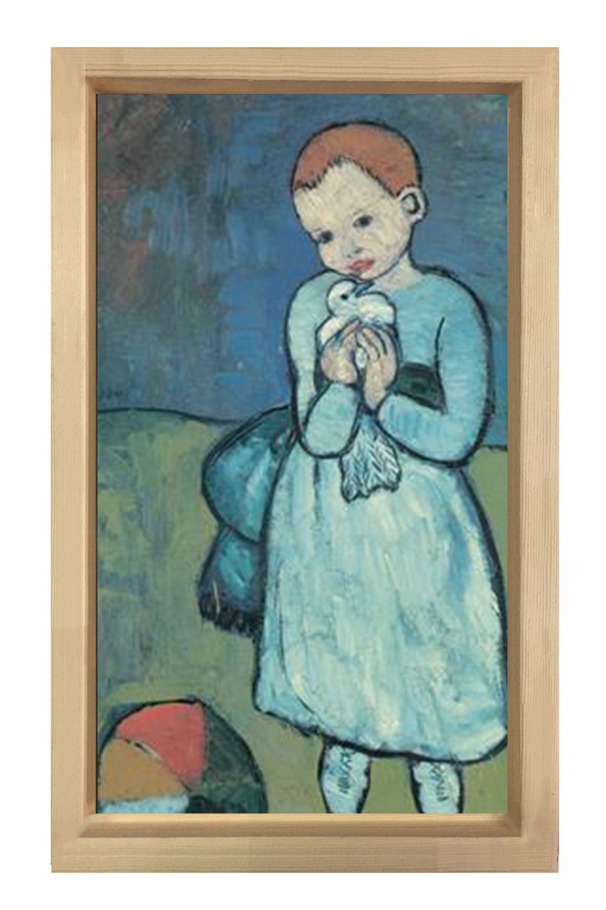 Child with a Dove Tablosu Naturel Ahşap Çerçeve - 100x200