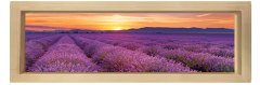 Mor Tarla ve Gün Batımı Tablosu Naturel Ahşap Çerçeve - 120x40