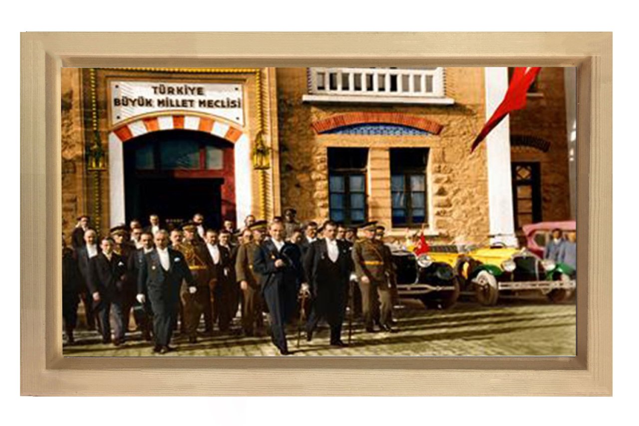 Atatürk Ve TBMM Tablosu Naturel Ahşap - 50x70