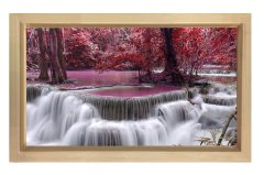 Mor Ağaçlar Ve Şelale Tablosu Naturel Ahşap Çerçeve - 40x60