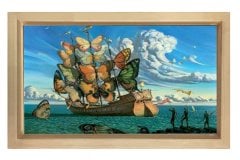 Kelebek Gemi Tablosu Naturel Ahşap Çerçeve - 50x70