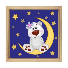 Gece Ayıcığı Tablosu Naturel Ahşap Çerçeve - 70x70