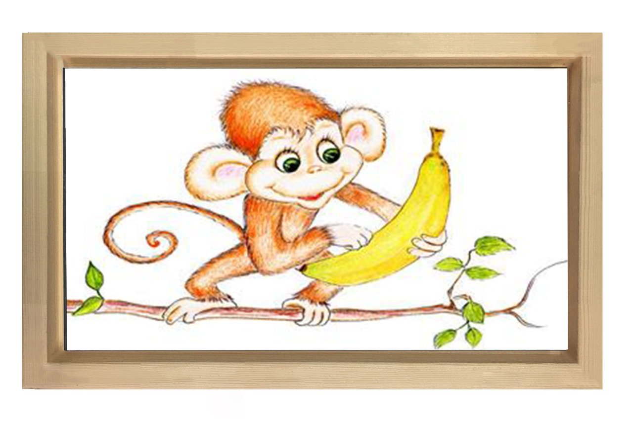 Muz Ve Maymuncuk Tablosu Naturel Ahşap Çerçeve - 40x60