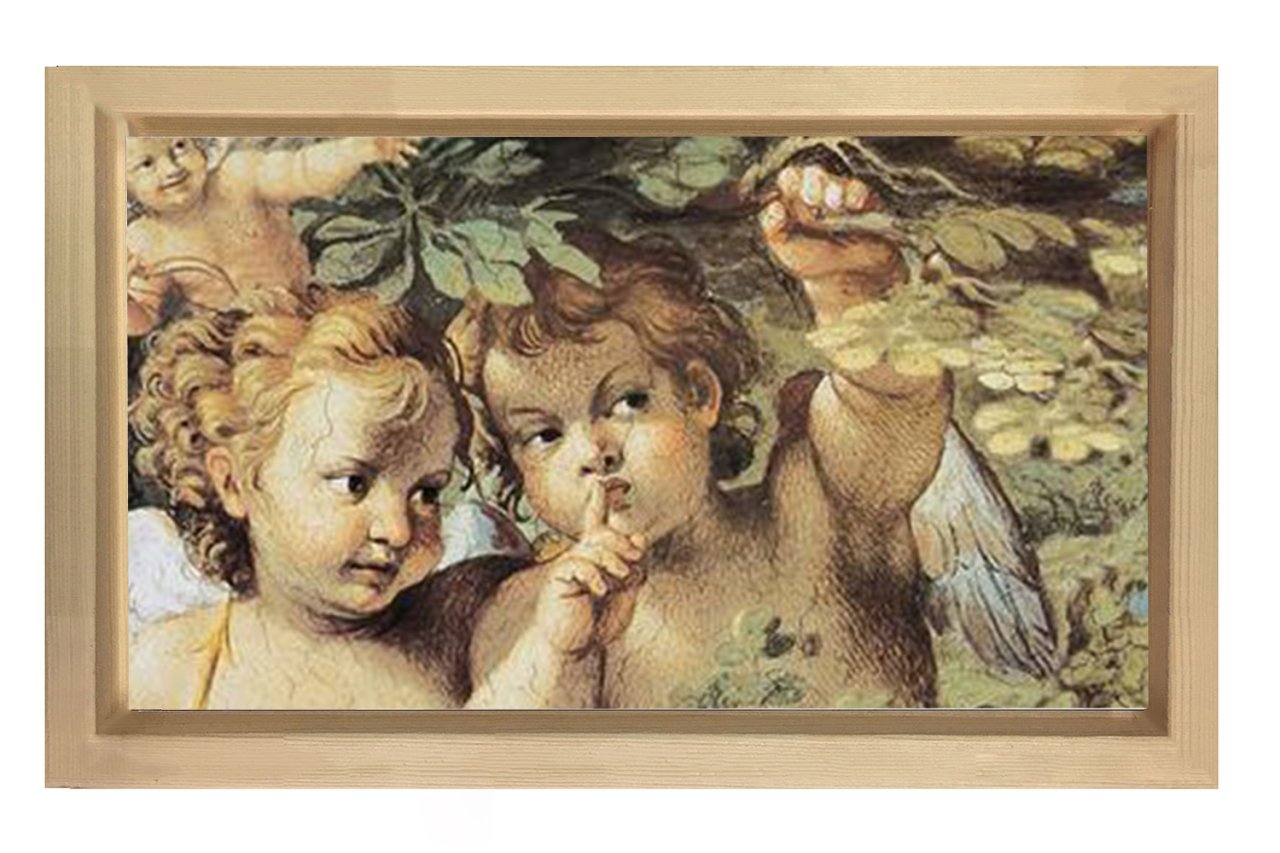 Melekli Bahçe Tablosu Naturel Ahşap Çerçeve - 100x150