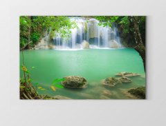Yeşil Şelale Manzarası Tablosu Çerçevesiz - 45x30