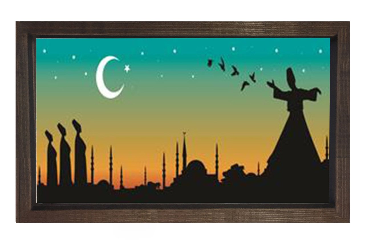 İstanbul Ve Mevleviler Tablosu Kahverengi Ahşap Çerçeve - 40x60