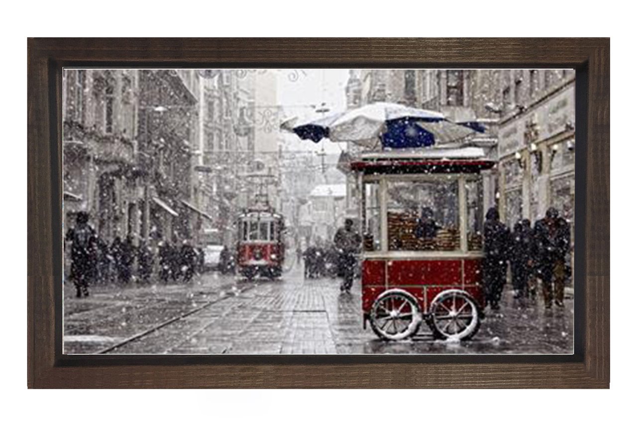 Taksim Meydanı Tablosu Kahverengi Ahşap Çerçeve - 40x60
