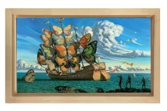 Kelebek Gemi Tablosu Naturel Ahşap Çerçeve - 70x100