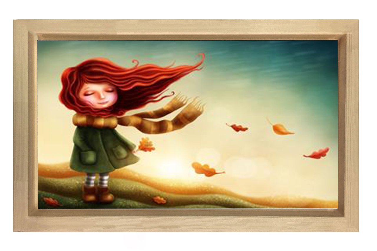 Sonbaharda Kız Tablosu Naturel Ahşap Çerçeve - 50x90