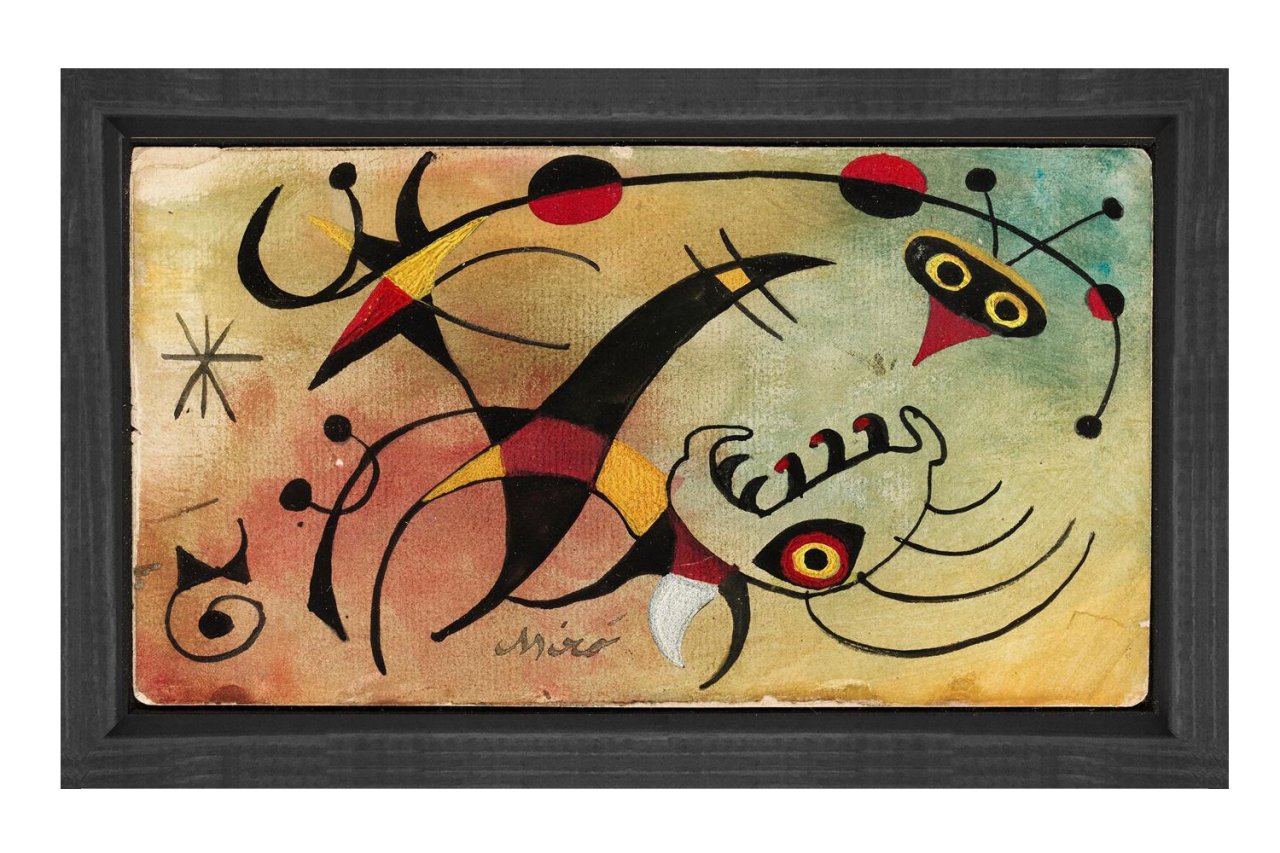 Çizgili Semboller Soyut Tablosu Siyah Ahşap Çerçeve - 40x60