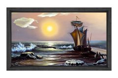 Gündoğumu Gemi Manzarası Tablosu Siyah Ahşap Çerçeve - 50x90