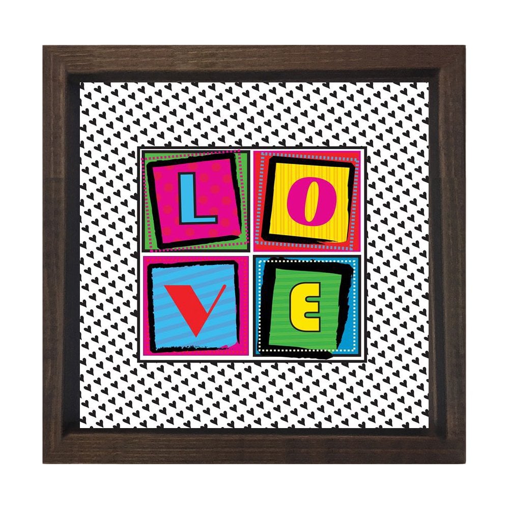 Vintage Love Yazısı Tablosu Kahverengi Ahşap Çerçeve - 60x60