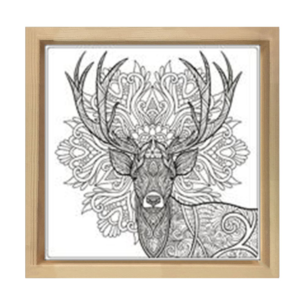 Mandala Geyik Tablosu Naturel Ahşap Çerçeve - 60x60