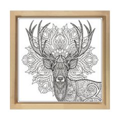 Mandala Geyik Tablosu Naturel Ahşap Çerçeve - 60x60