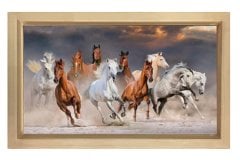 Koşan Atlar Tablosu Naturel Ahşap Çerçeve - 70x100