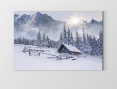 Karlı Dağ Manzarası Tablosu Çerçevesiz - 100x150