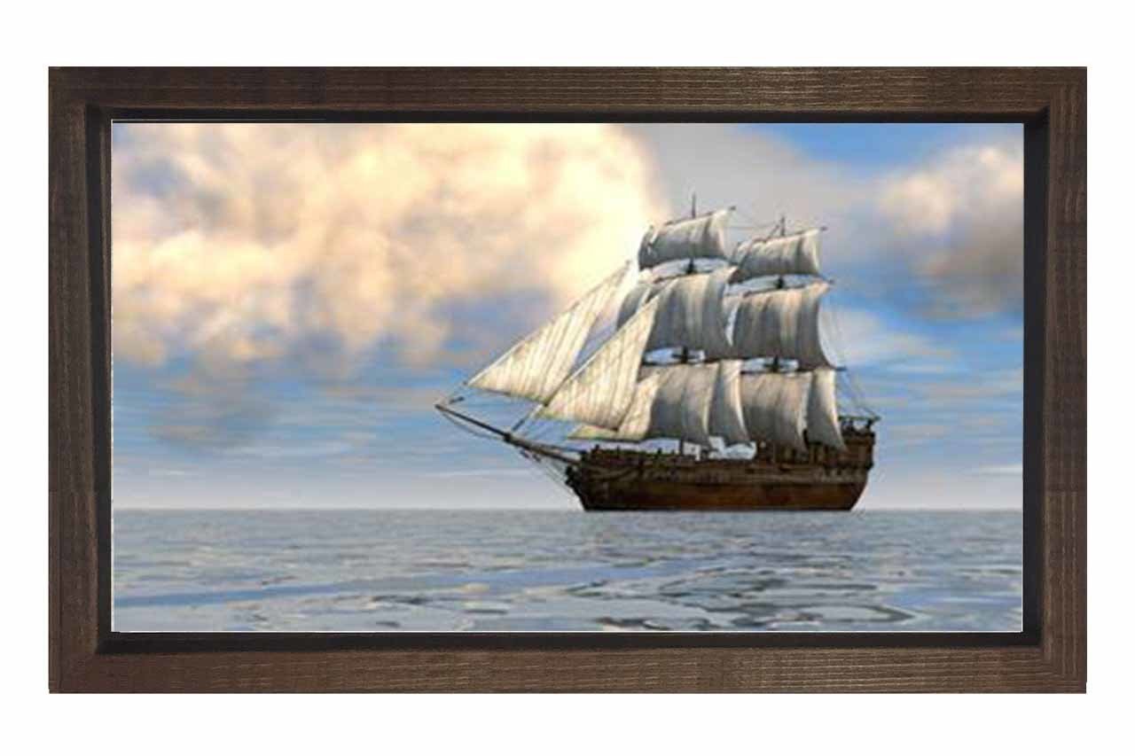 Vintage Yelkenli Tablosu Kahverengi Ahşap Çerçeve - 100x200