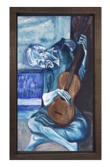 Yaşlı Gitarist Tablosu Kahverengi Ahşap Çerçeve - 50x70