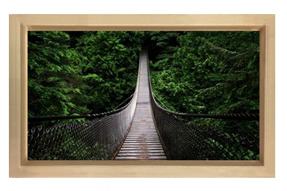 3D Orman Köprü Tablosu Naturel Ahşap Çerçeve - 100x150