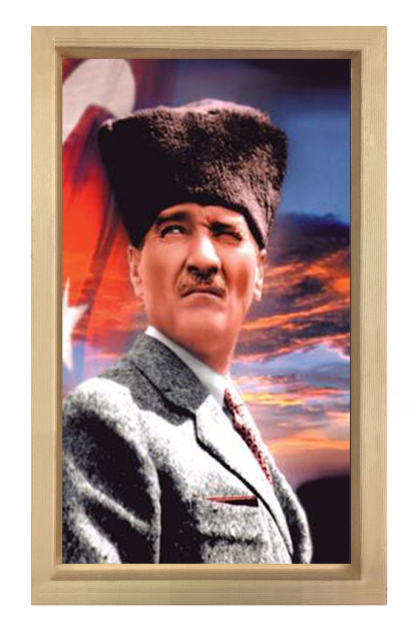 Atatürk Ve Bayrak Tablosu Naturel Ahşap - 100x150
