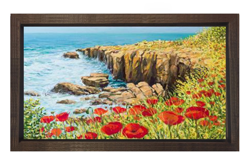 Gelincik Deniz Kıyısı Tablosu Kahverengi Ahşap - 50x70