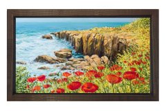 Gelincik Deniz Kıyısı Tablosu Kahverengi Ahşap - 50x70