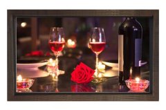 Romantik Masa Ve Şarap Kadehleri Tablosu Kahverengi Ahşap - 100x150