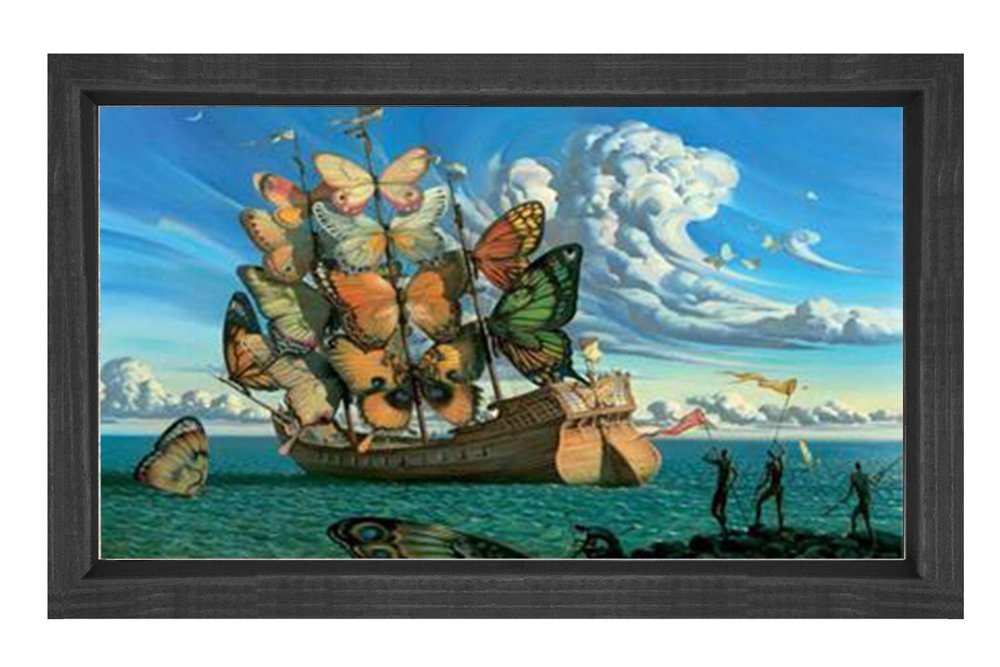 Kelebek Gemi Tablosu Siyah Ahşap Çerçeve - 50x70