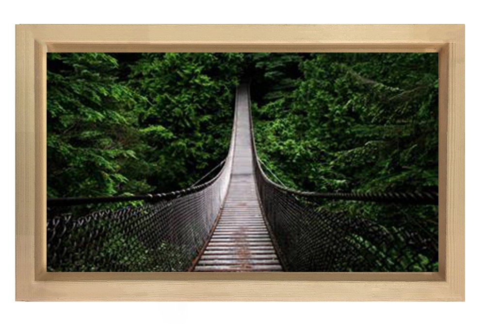 3D Orman Köprü Tablosu Naturel Ahşap Çerçeve - 100x200