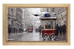 Taksim Meydanı Tablosu Naturel Ahşap Çerçeve - 100x150