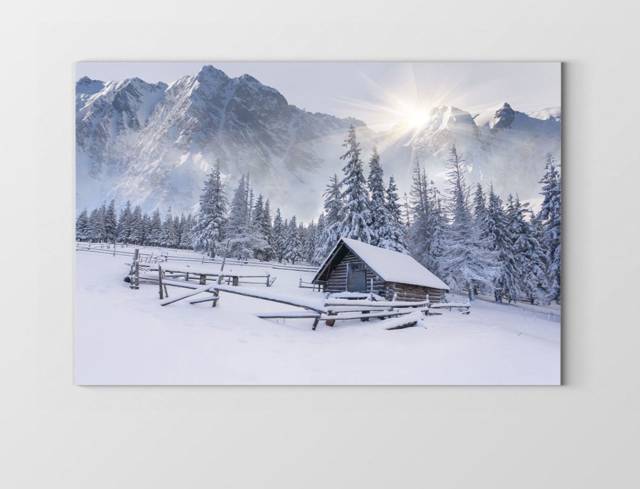 Karlı Dağ Manzarası Tablosu Çerçevesiz - 45x30