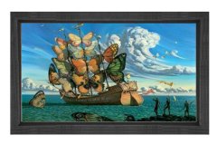 Kelebek Gemi Tablosu Siyah Ahşap Çerçeve - 50x90