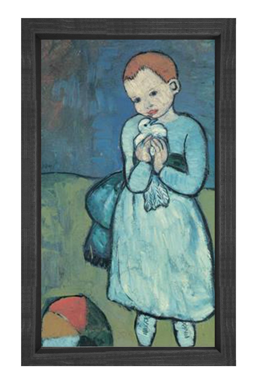 Child with a Dove Tablosu Siyah Ahşap Çerçeve - 45x30
