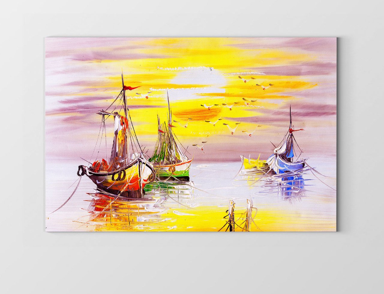 Sulu Boya Gemiler  Tablosu Çerçevesiz - 45x30