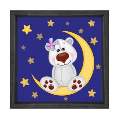 Gece Ayıcığı Tablosu Siyah Ahşap Çerçeve - 70x70