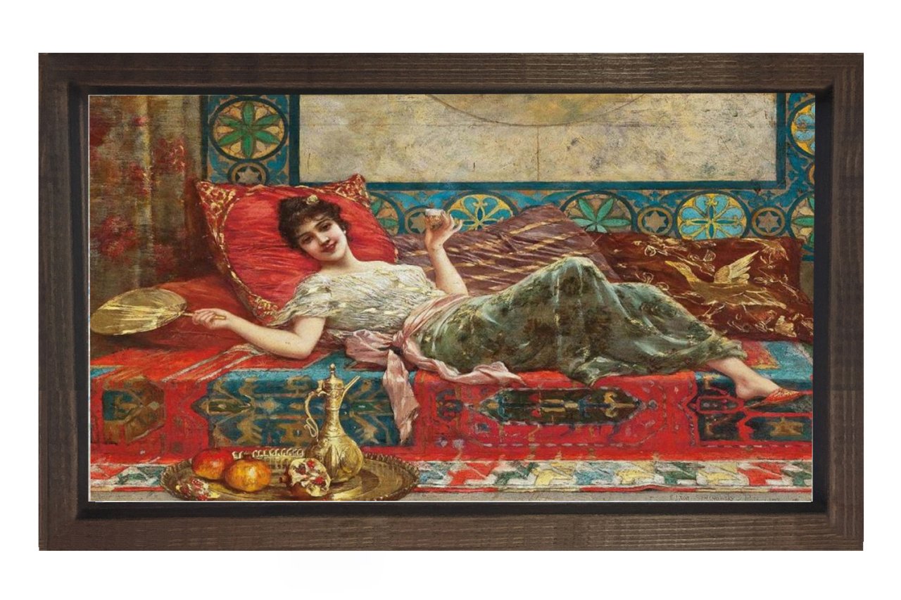Osmanlı ve Harem Tablosu Kahverengi Ahşap Çerçeve - 50x70